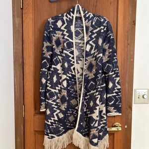Lucky Brand Navy and Cream Patterned Cardigan